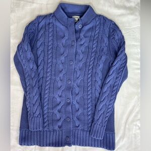 LL Bean Double L Mock Neck Cotton Cable Cardigan Periwinkle Blue Women’s Medium